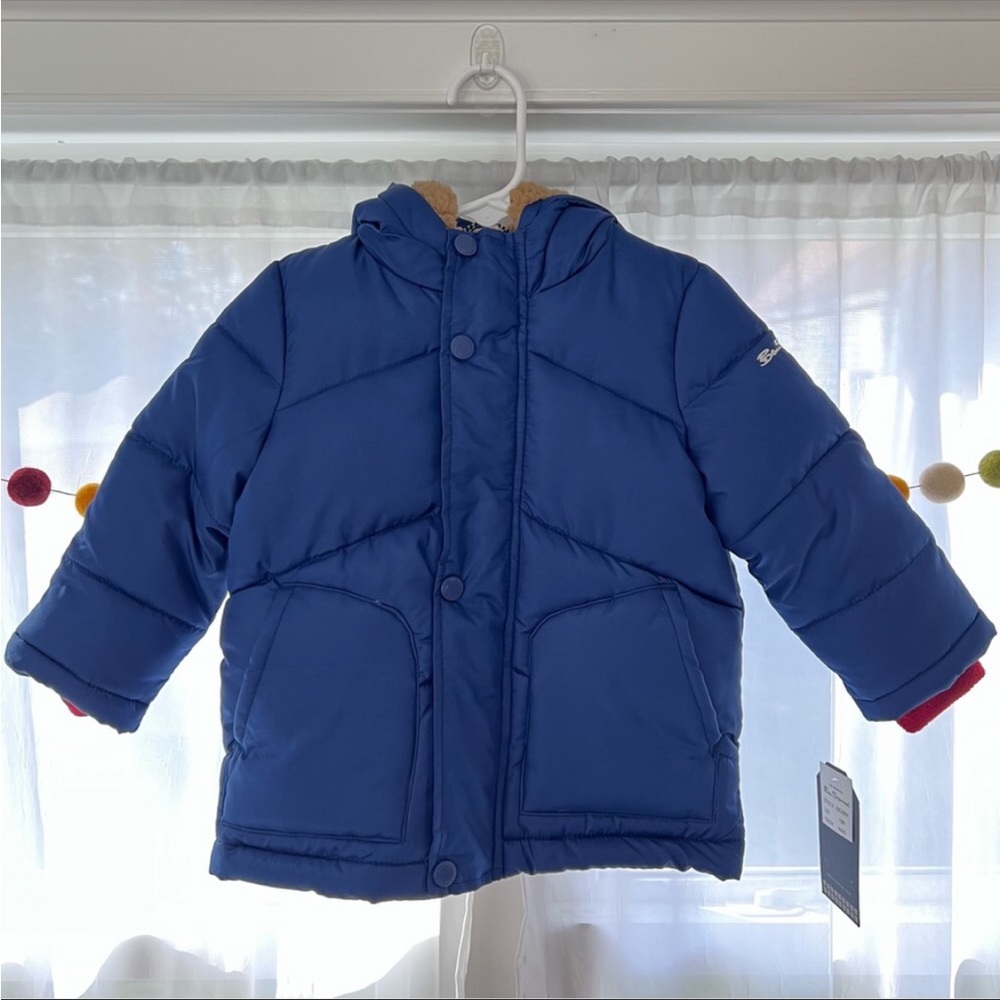 Ben Sherman Toddler Blue & Red Puffer Coat with Hood, 18M - Picture 2 of 11